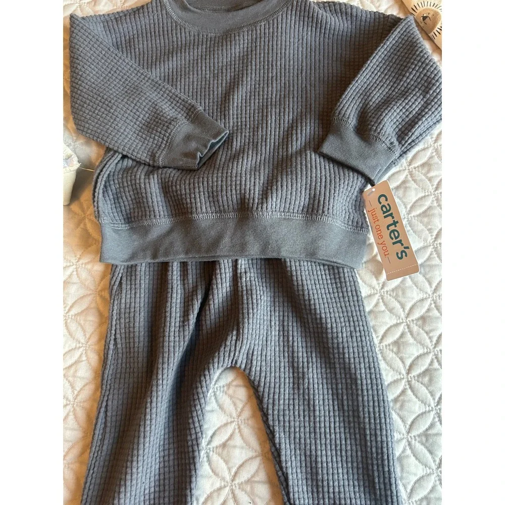 Carters Just One You 12M 4 Piece Set Lion Print Waffle Knit Grey Cream